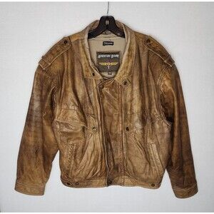 Vintage Adventure Bound Leather Jacket Bomber Coat Distressed Lined Mens Large